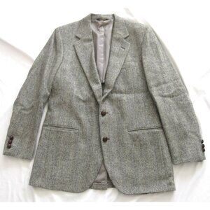 Dark Academia Harris Tweed Sport Coat 44 L Brown Herringbone Wool Jacket Vtg USA